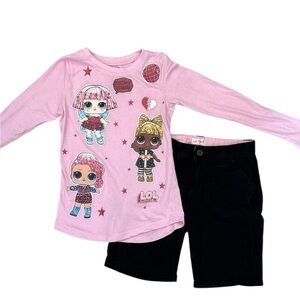 L.O.L. Surprise! Pink Long Sleeve Shirt and Black Shorts size 8